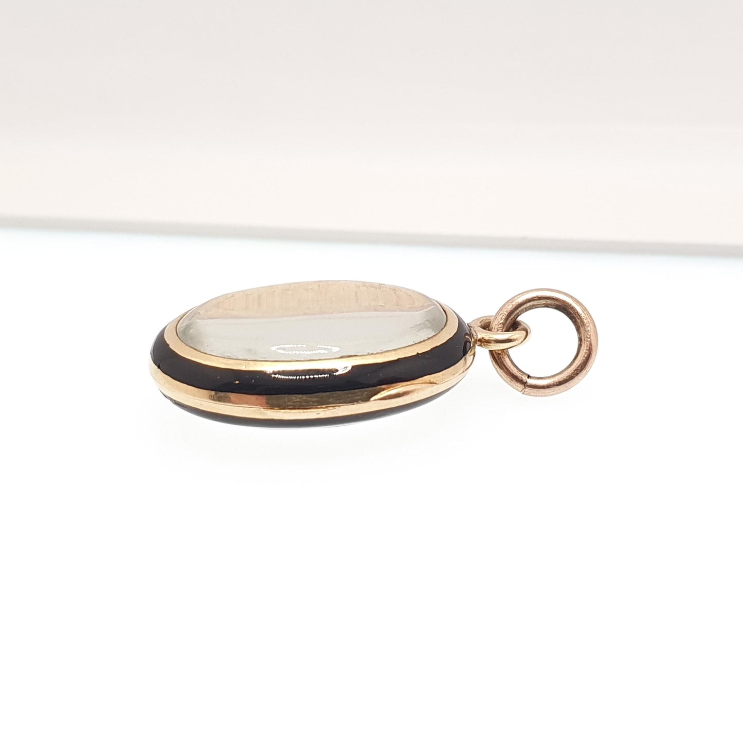 Antique Victorian 14k Gold Locket Black Enamel Double Sided Glass Solid 14kt 585 All Gold Small Oval Necklace Pendant Vintage