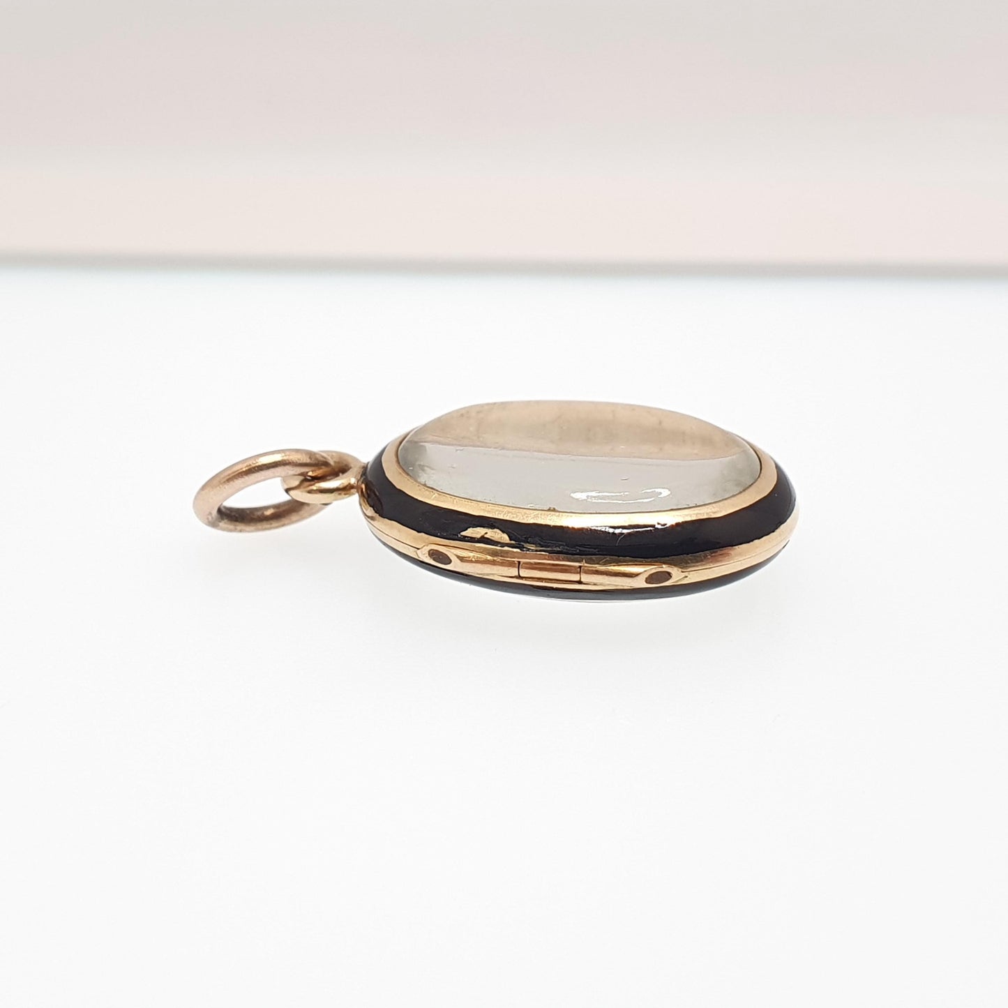 Antique Victorian 14k Gold Locket Black Enamel Double Sided Glass Solid 14kt 585 All Gold Small Oval Necklace Pendant Vintage
