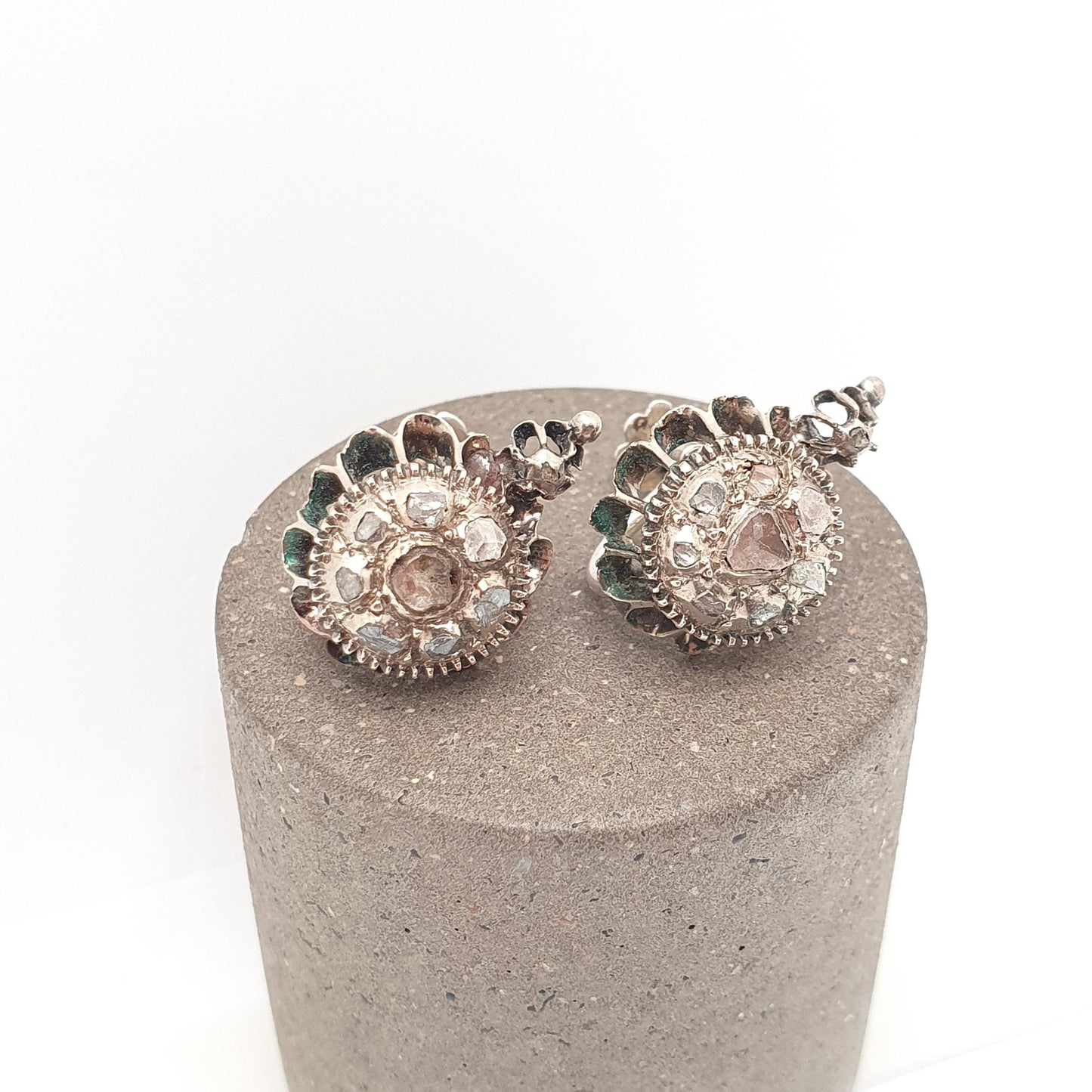 Antique Georgian Solid Silver Diamond Earrings Rose Cut Low Carat Gold Screw Back Natural Diamonds Vintage Jewelry Jewellery