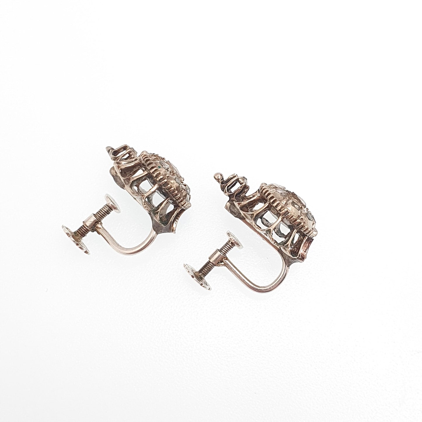Antique Georgian Solid Silver Diamond Earrings Rose Cut Low Carat Gold Screw Back Natural Diamonds Vintage Jewelry Jewellery