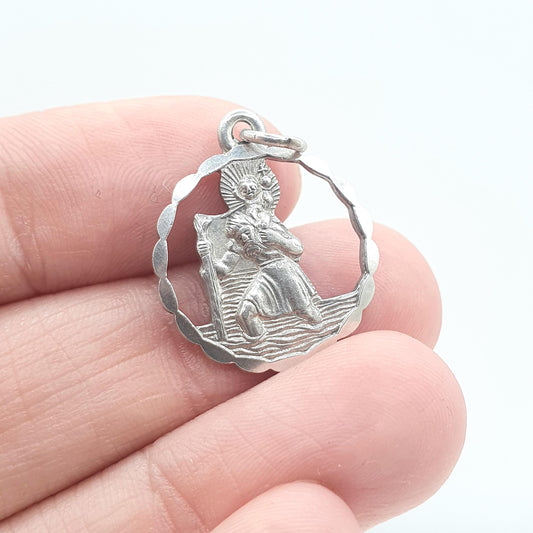 GEORG JENSEN Vintage Sterling Silver St Christopher Pendant Cut Out Pierced Silhouette Round Travel Saint Womens Mens Jewellery Jewelry