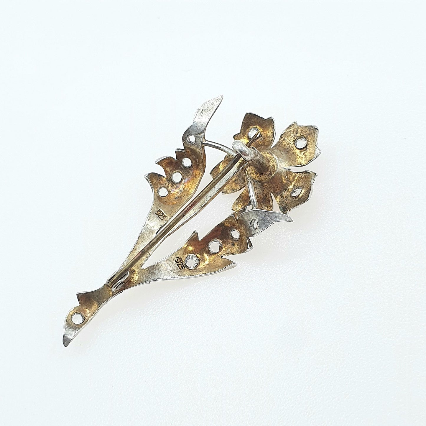 Antique Sterling Silver Diamond Paste Flower Brooch Floral Spray Victorian Sparkly Retro Vintage Womens Jewelry Jewellery