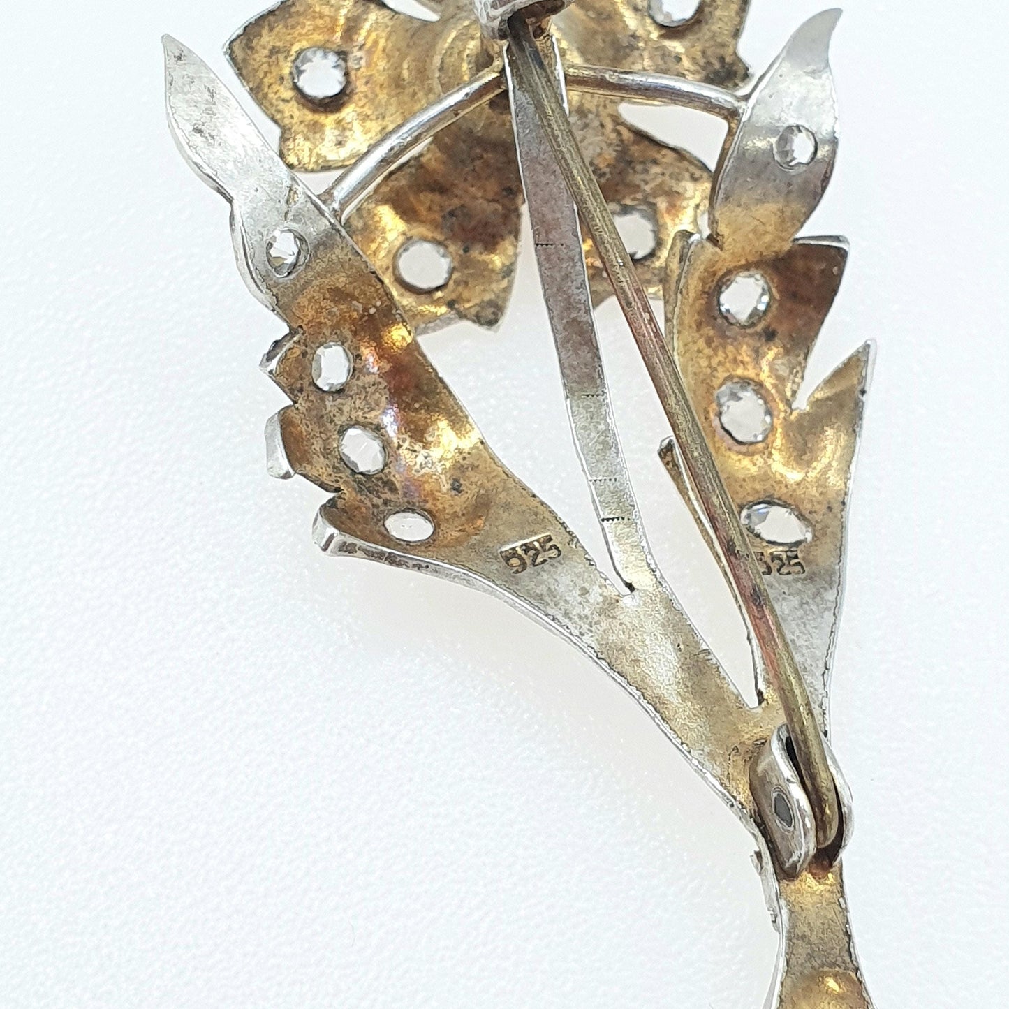 Antique Sterling Silver Diamond Paste Flower Brooch Floral Spray Victorian Sparkly Retro Vintage Womens Jewelry Jewellery