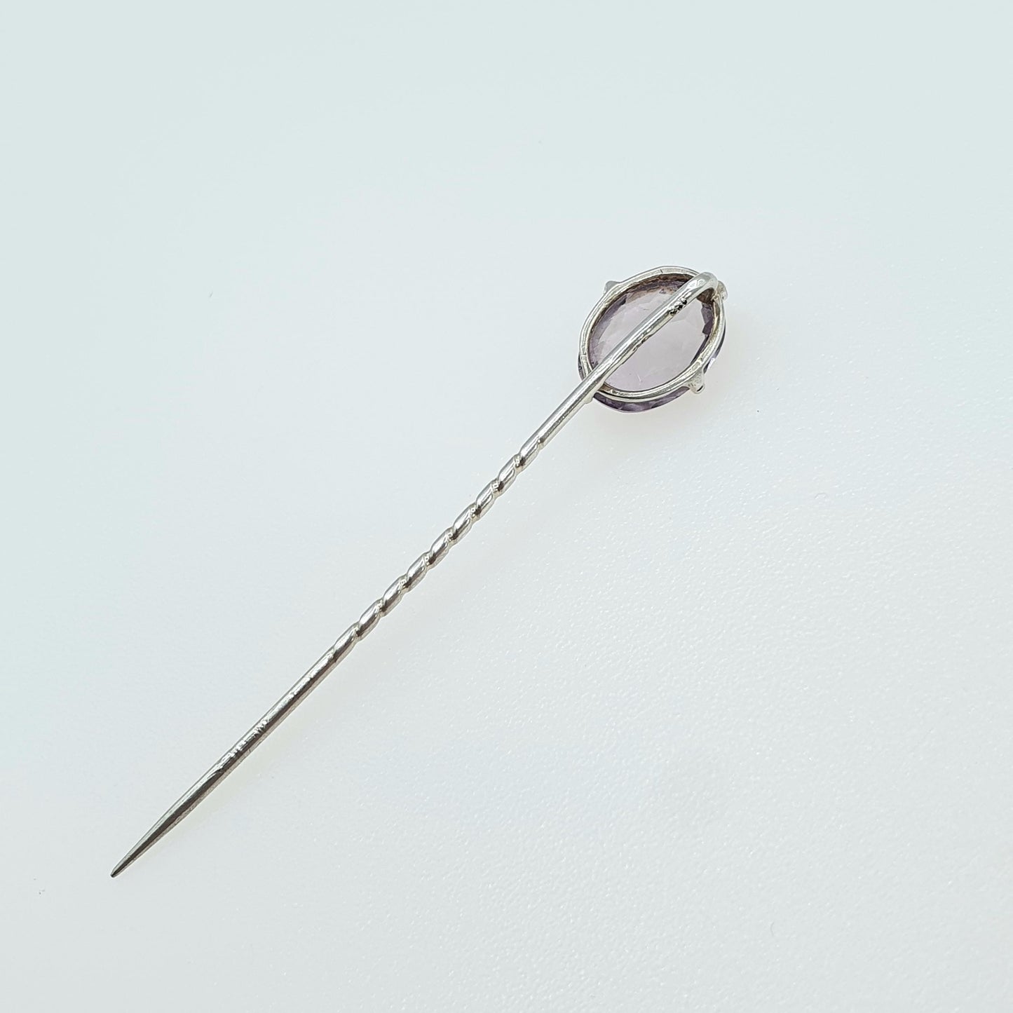 Antique Solid Silver Natural Amethyst Stick Pin Oval Cut Quartz Purple Gemstone Lapel Vintage Jacket Coat Mens Gents Jewelry Jewellery