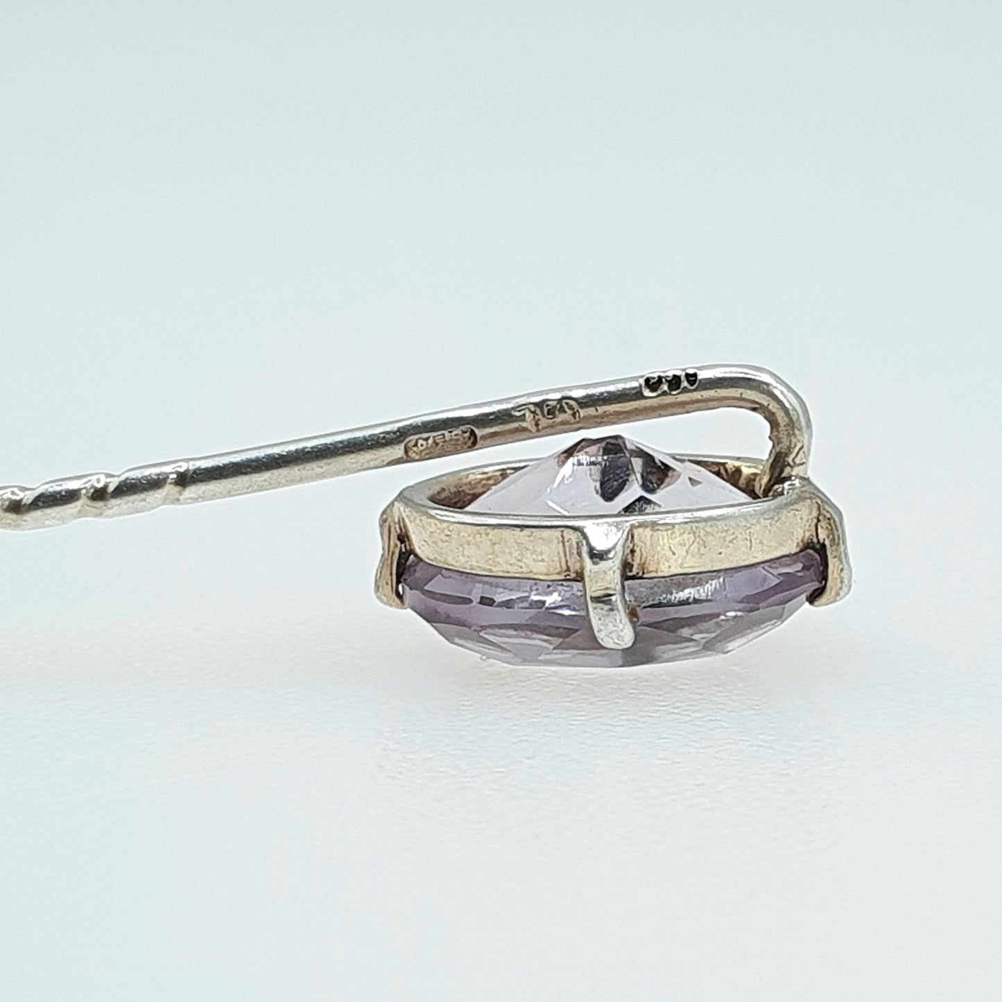 Antique Solid Silver Natural Amethyst Stick Pin Oval Cut Quartz Purple Gemstone Lapel Vintage Jacket Coat Mens Gents Jewelry Jewellery