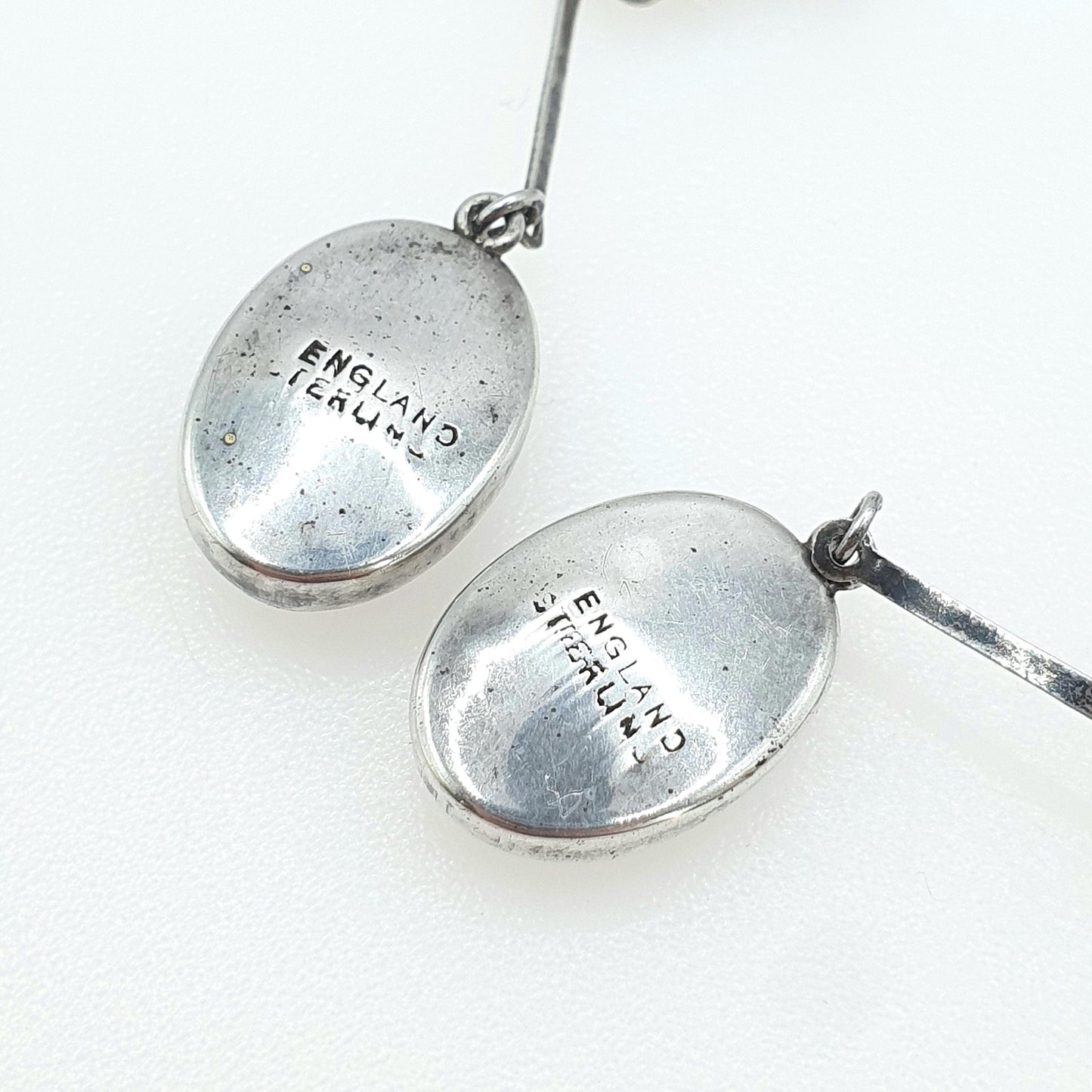 Antique Art Deco Sterling Silver Opal Mosaic Earrings Hanging White Gemstone Tiles Screw Back Vintage Jewelry Jewellery Womens