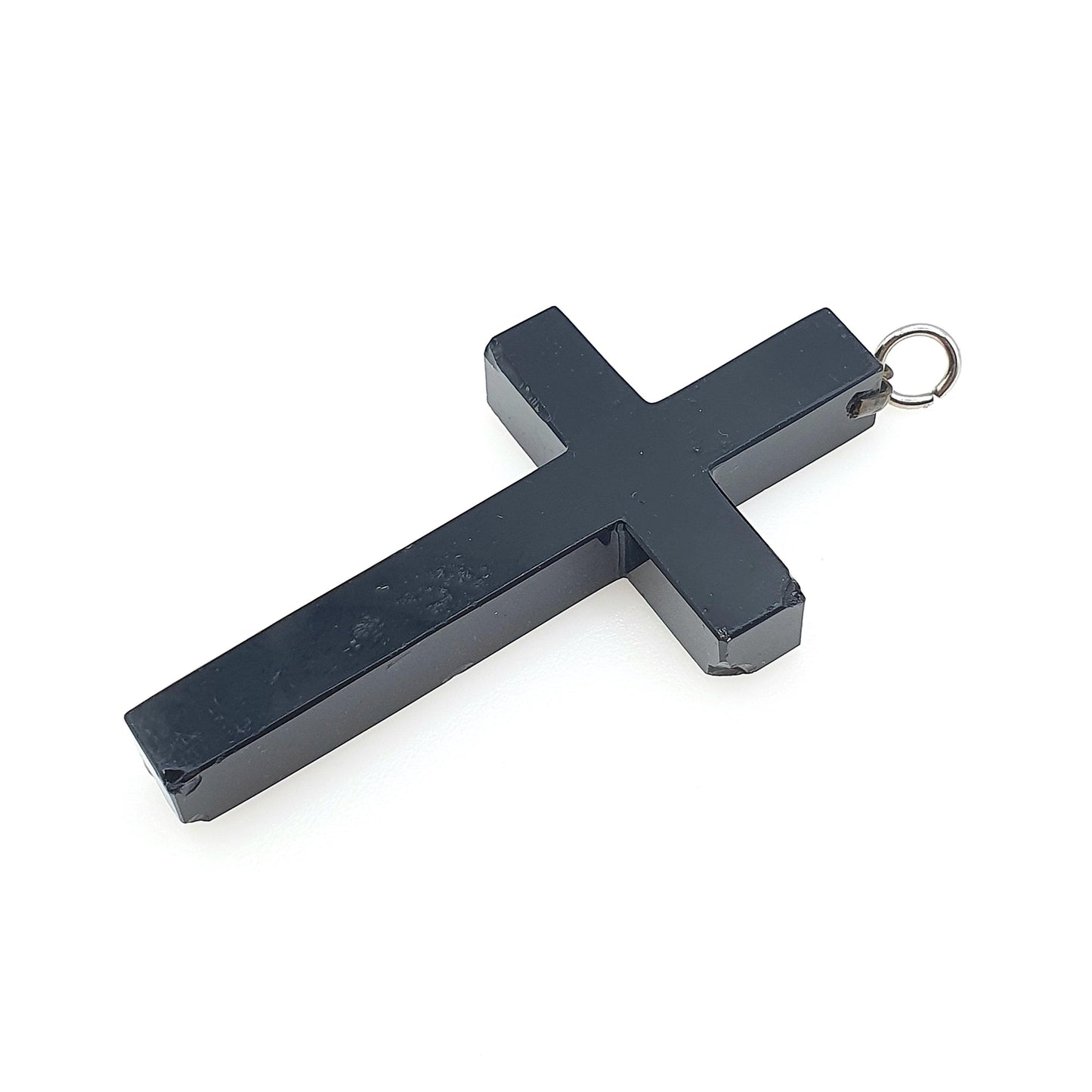 Antique Victorian French Jet Crucifix Pendant Very Large and Big Cross Black Glass Gothic Religious Vintage Mens Womens Jewelry Jewellery