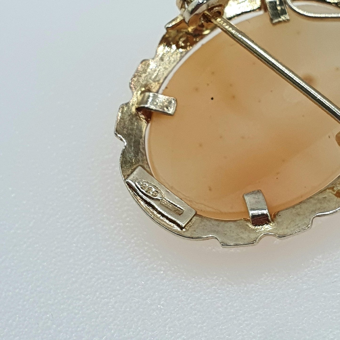 Vintage Sterling Silver Gold Vermeil Flower Cameo Pendant Brooch Hand Carved Shell Floral Jewelry Jewellery Womens Mens Unisex