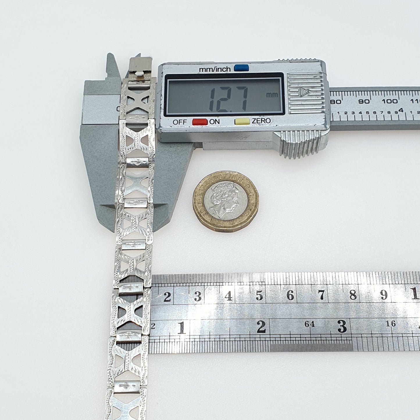 Antique Art Deco Solid Silver Geometric Bracelet Square X Links Hand Engraved Vintage Womens Jewellery Jewelry 17cm 12.83g