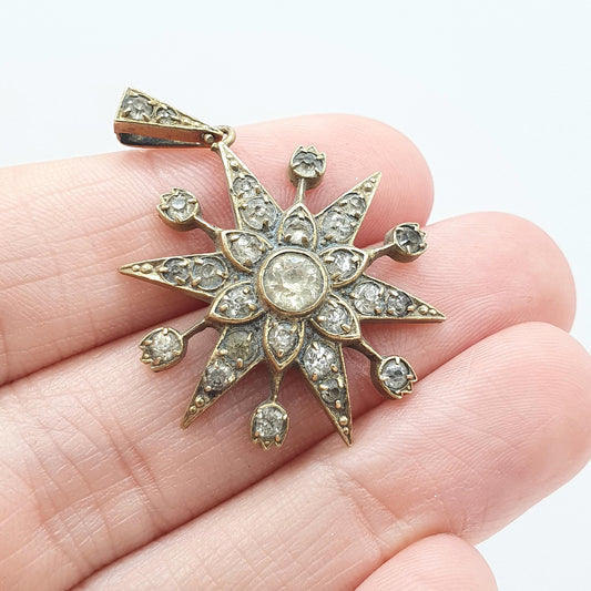 Antique Victorian Diamond Paste Star Pendant Gold Tone Base Metal Celestial Necklace Womens Jewelry Jewellery Mens Unisex