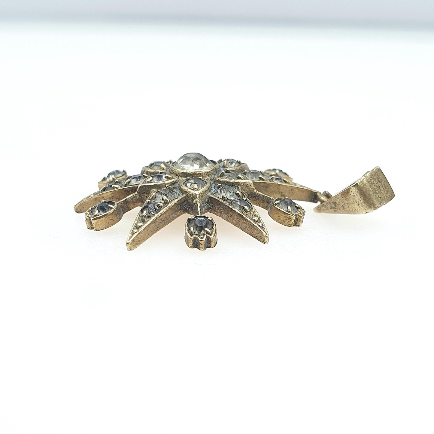 Antique Victorian Diamond Paste Star Pendant Gold Tone Base Metal Celestial Necklace Womens Jewelry Jewellery Mens Unisex