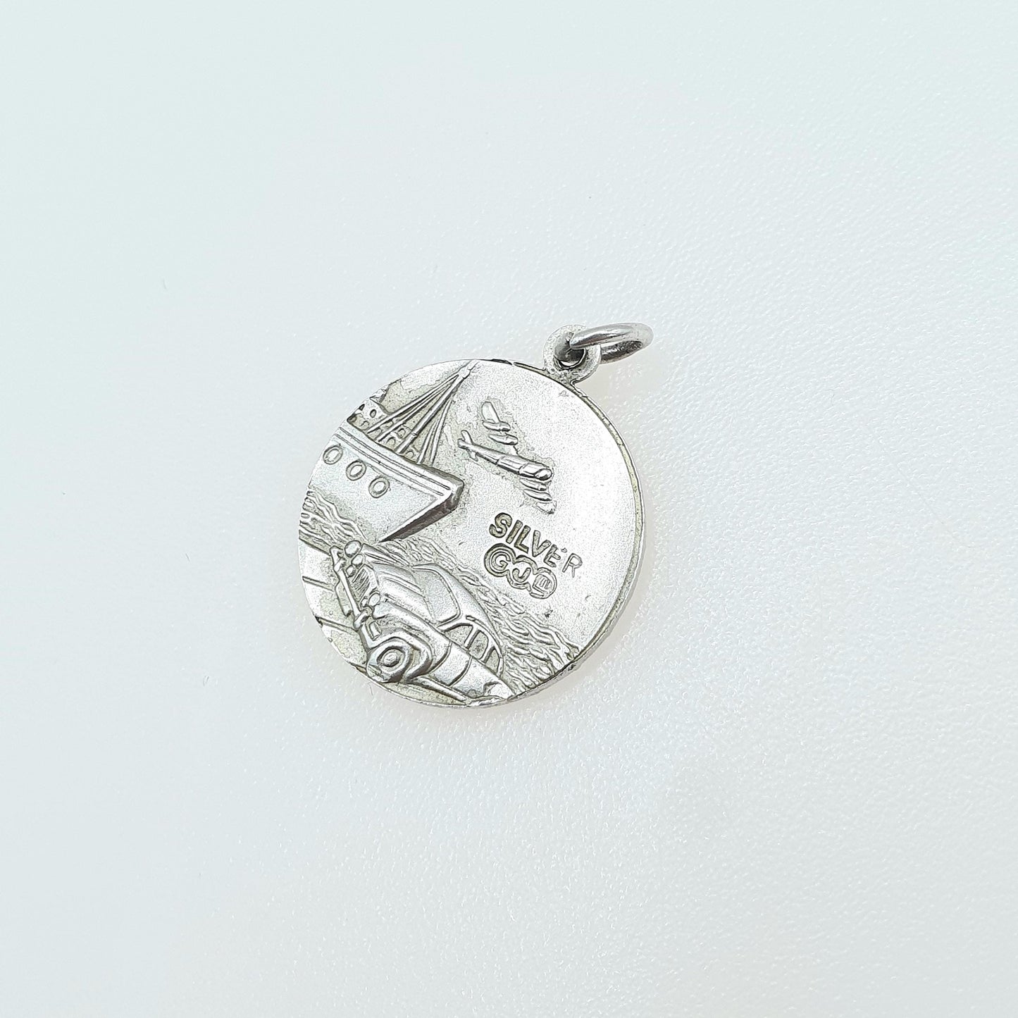 GEORG JENSEN Vintage Sterling Silver St Christopher Pendant Double Sided Car Plane Boat Womens Mens Unisex Jewellery Jewelry