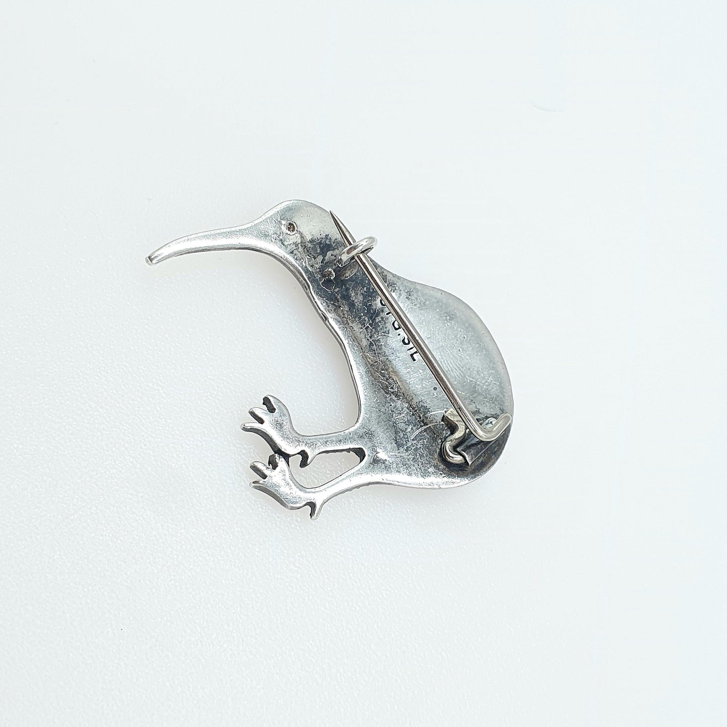 Antique Sterling Silver Abalone Shell Kiwi Bird Brooch New Zealand Maori Vintage Retro Womens Mens Unisex Jewellery Jewelry