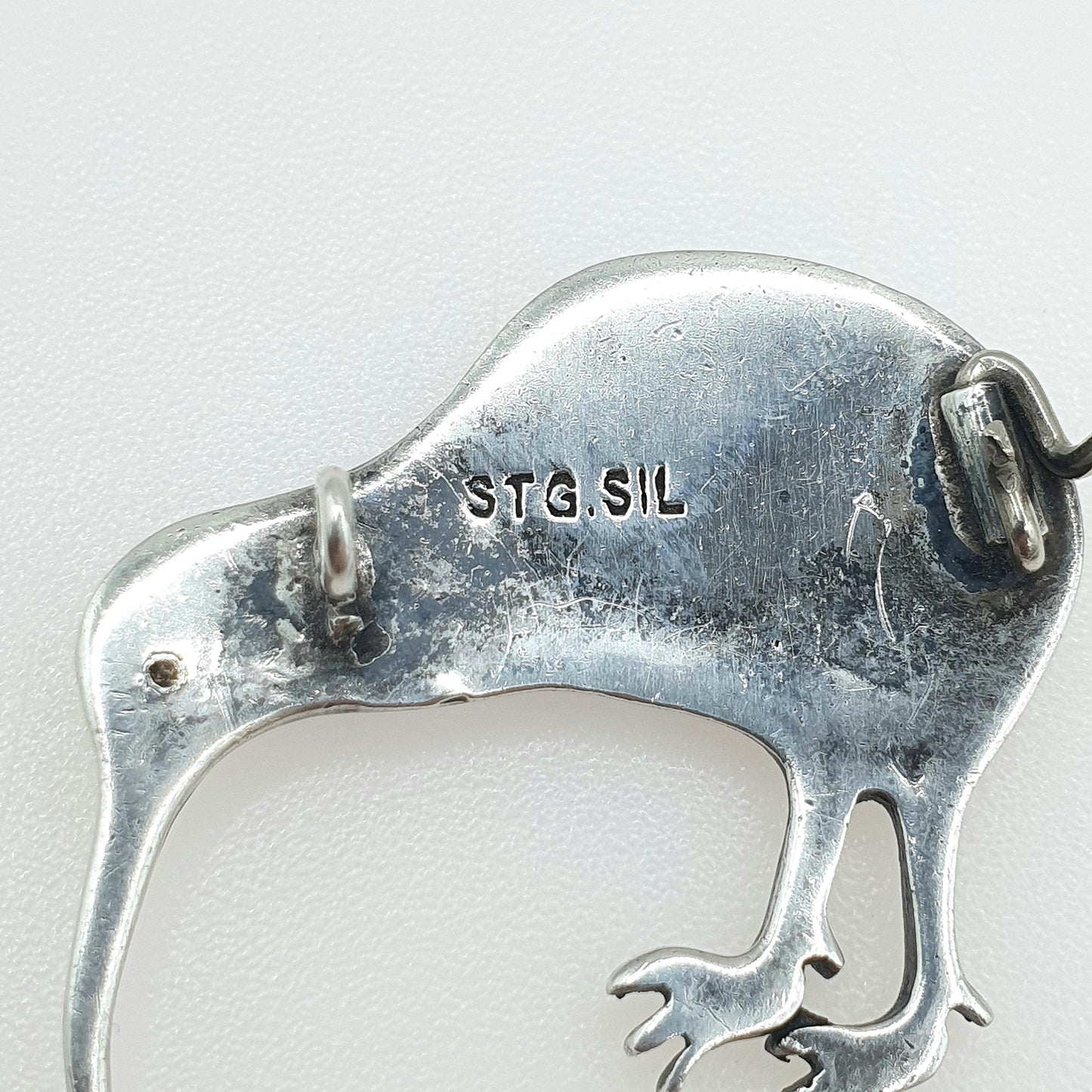 Antique Sterling Silver Abalone Shell Kiwi Bird Brooch New Zealand Maori Vintage Retro Womens Mens Unisex Jewellery Jewelry