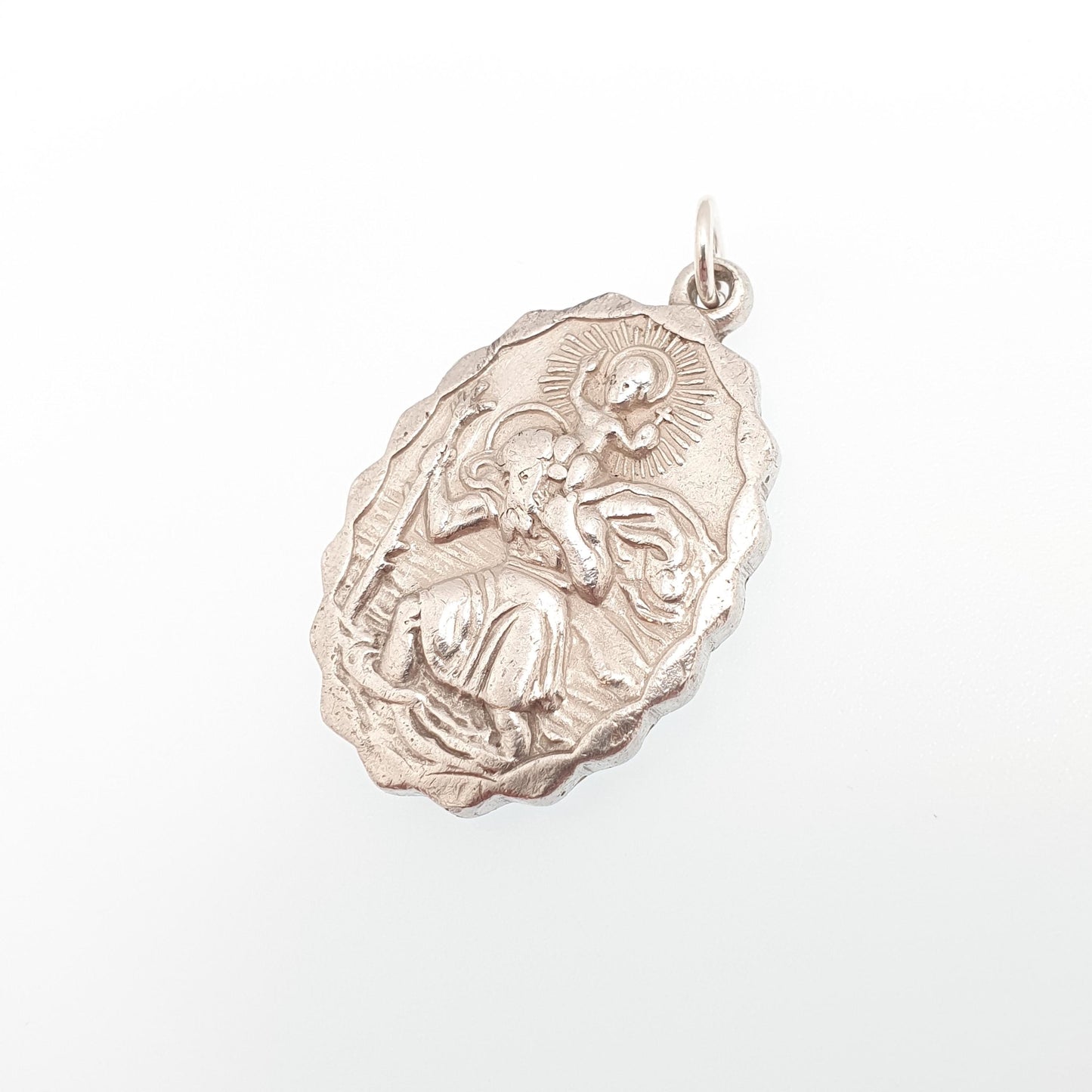 GEORG JENSEN Vintage Sterling Silver St Christopher Pendant Necklace Car Plane Oval Double Sided Necklace Saint Jewellery Jewelry Men Women
