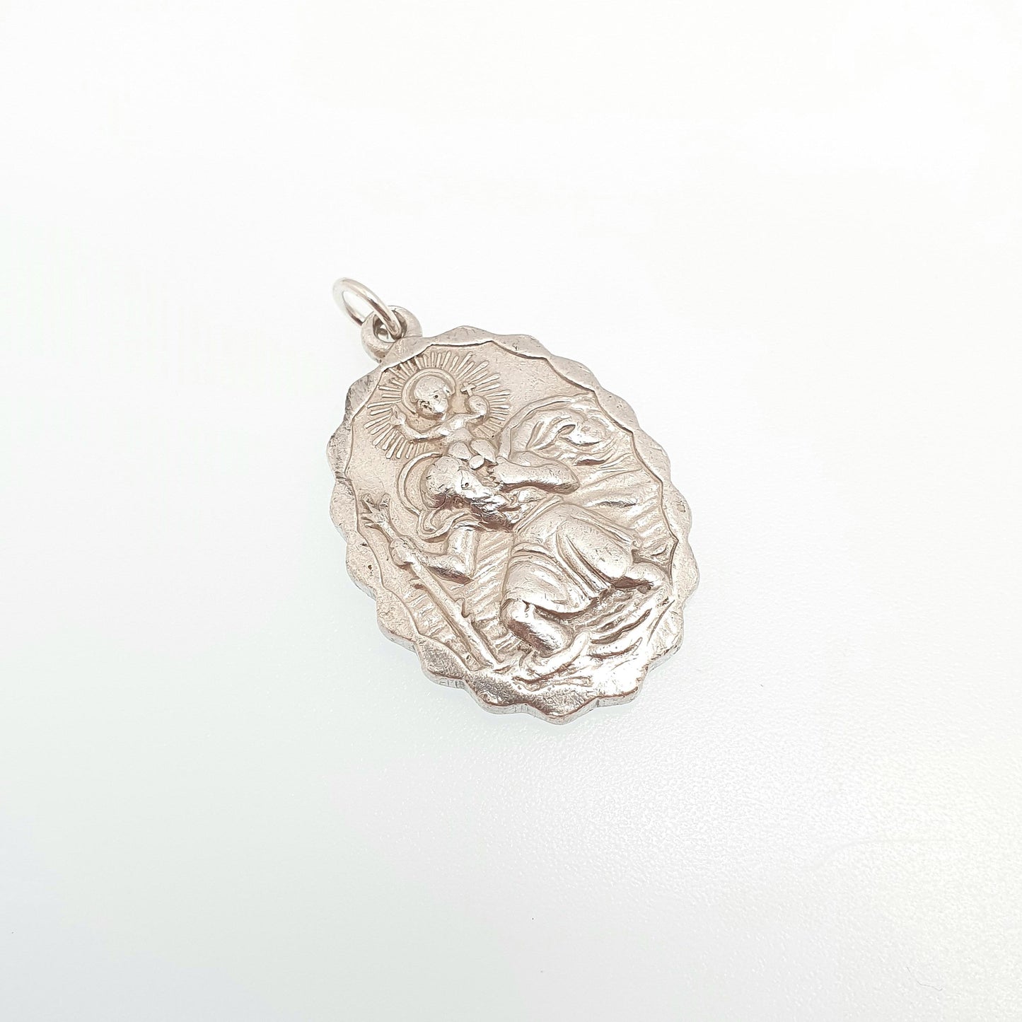 GEORG JENSEN Vintage Sterling Silver St Christopher Pendant Necklace Car Plane Oval Double Sided Necklace Saint Jewellery Jewelry Men Women