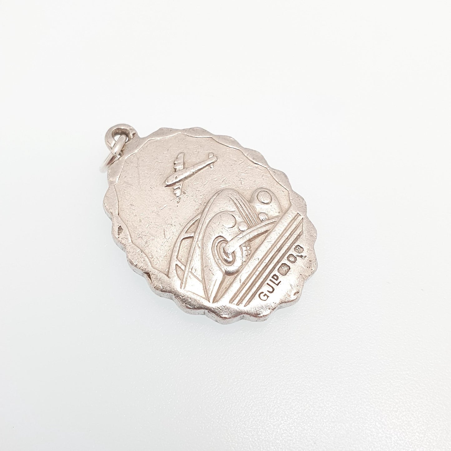 GEORG JENSEN Vintage Sterling Silver St Christopher Pendant Necklace Car Plane Oval Double Sided Necklace Saint Jewellery Jewelry Men Women