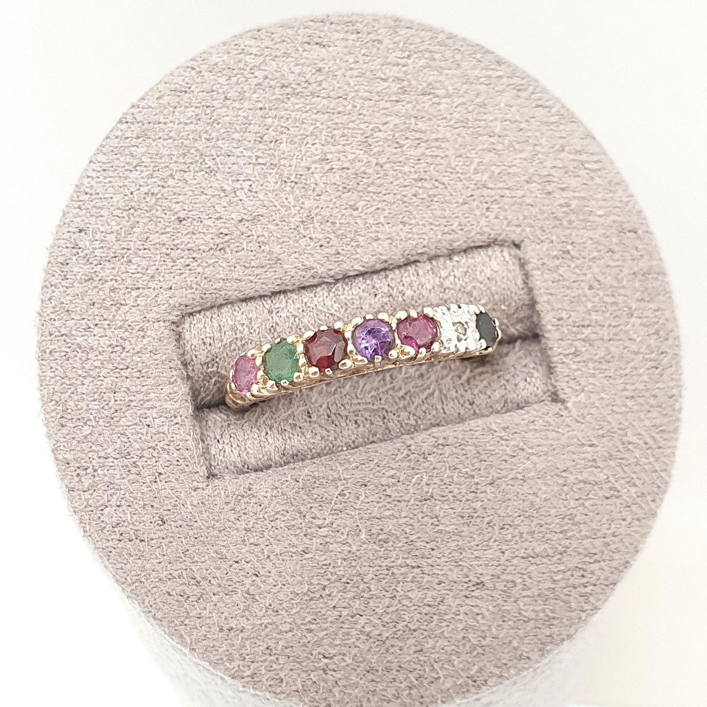 Vintage 9ct Gold REGARDS Ring Ruby Emerald Garnet Amethyst Ruby Diamond Sapphire Gemstone Stacker Solid 9k 9kt
