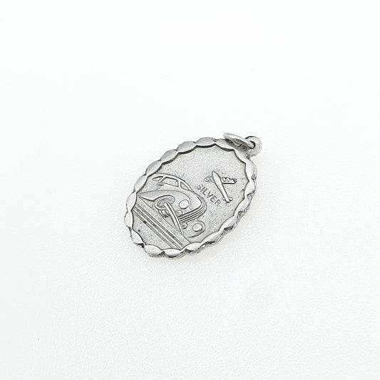 Vintage Sterling Silver St Christopher Pendant Double Sided Plane and Car Saint Travel Womens Mens Unisex Jewellery Jewelry