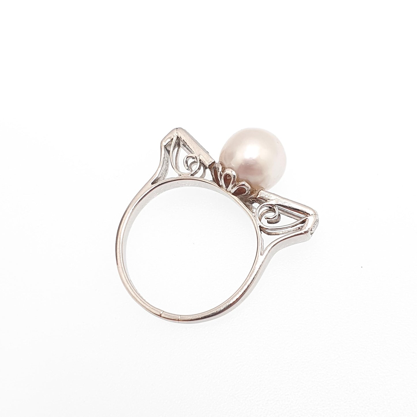 Old Vintage Platinum Diamond & Pearl Ring Baguette Cut Natural Diamonds Art Deco Style T Shape UK N US 6 3/4 Womens Jewellery Jewelry