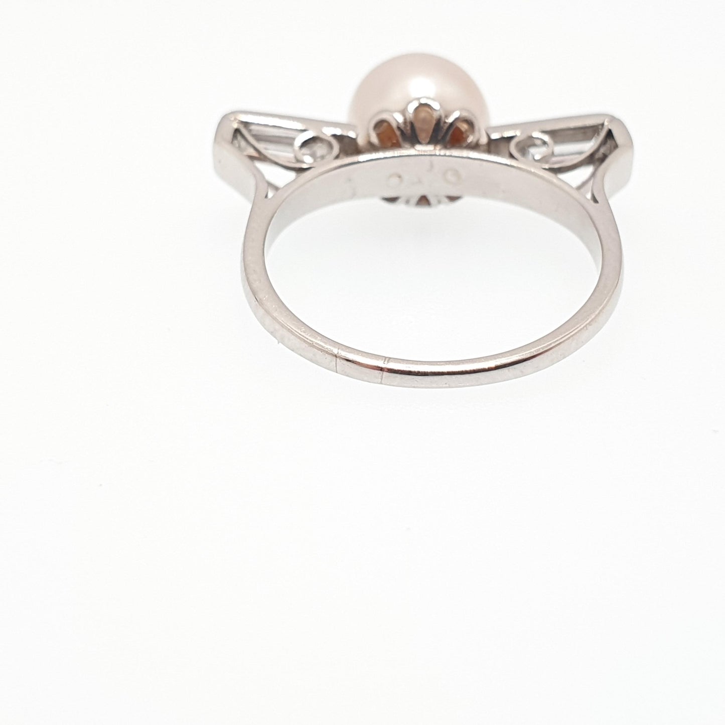 Old Vintage Platinum Diamond & Pearl Ring Baguette Cut Natural Diamonds Art Deco Style T Shape UK N US 6 3/4 Womens Jewellery Jewelry