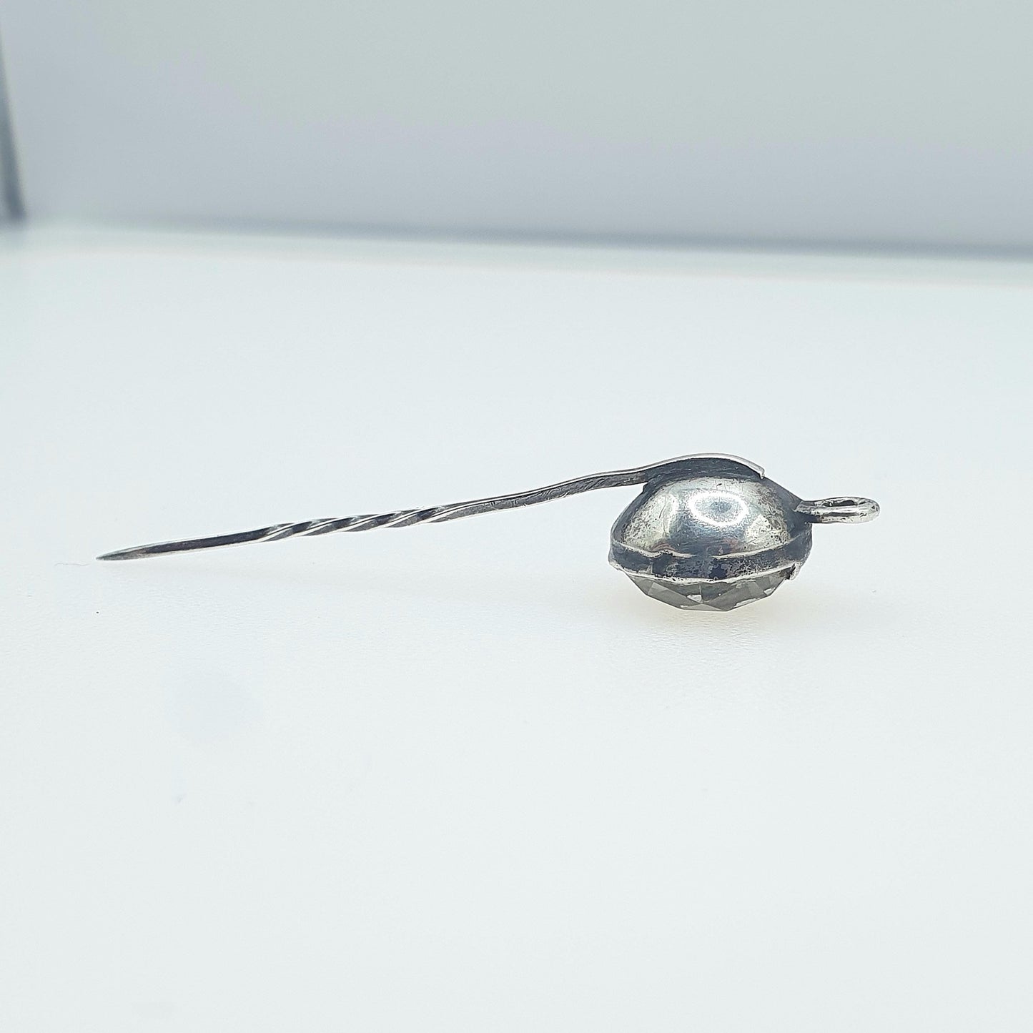 Antique Georgian Solid Silver Rock Crystal Quartz Stick Pin Foiled Genuine White Gemstone Womens Jewelry Jewellery Vintage