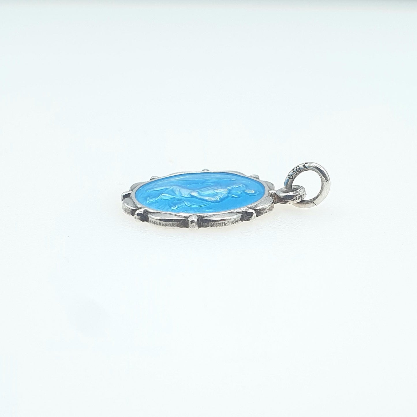 Vintage Solid Silver St Christopher Pendant Sky Blue Enamel Necklace Charm Travel Travelling Saint Womens Mens Jewellery Jewelry