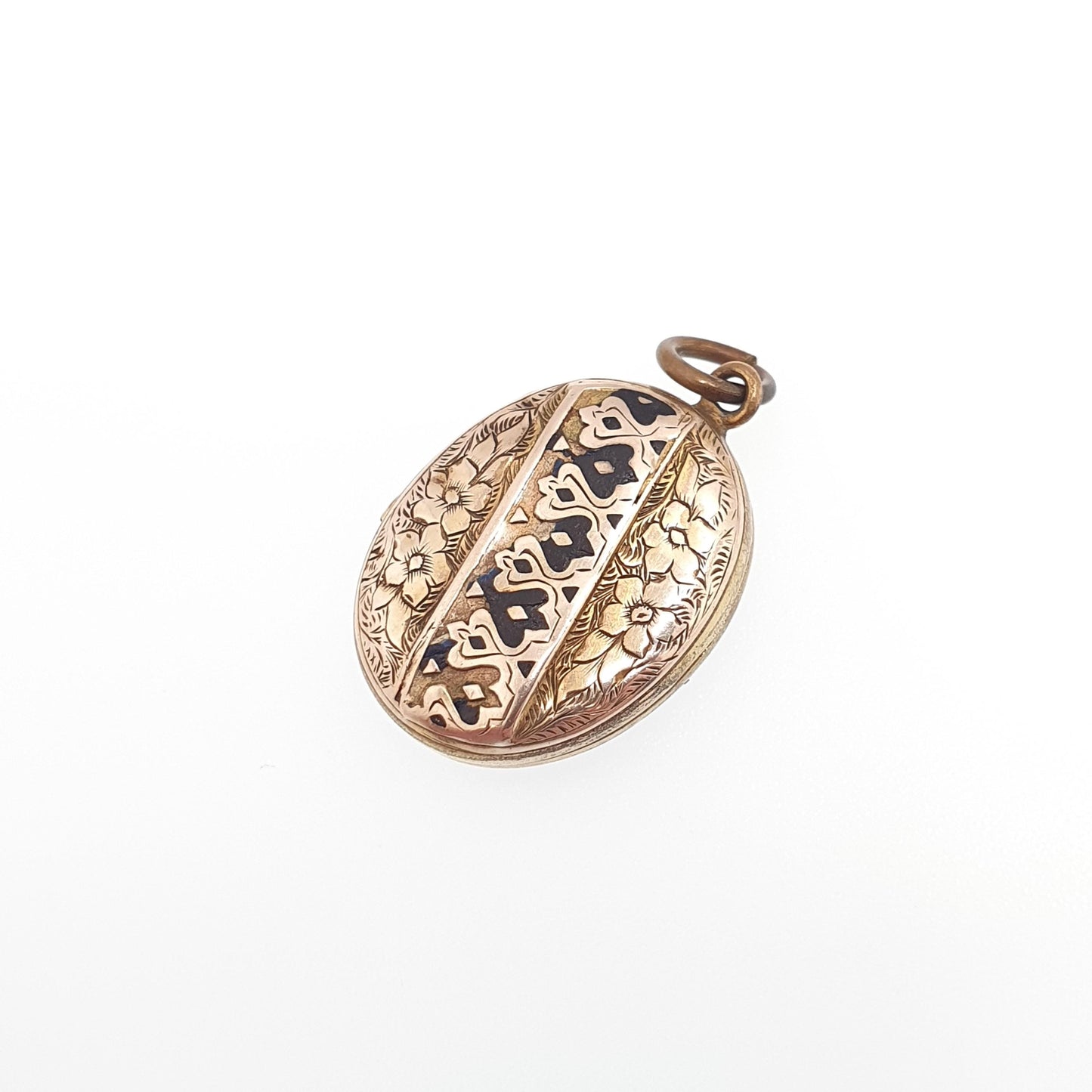 Antique Victorian 9ct 9k Gold Locket Black Enamel Back & Front Mourning Hair Necklace Pendant Vintage Womens Jewelry Jewellery