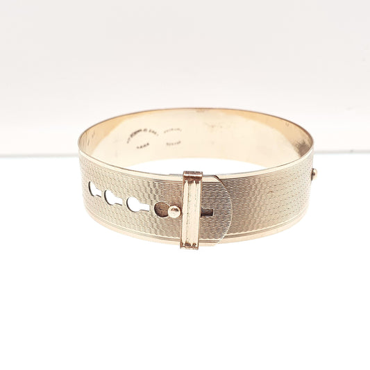 Antique 9ct Gold Back and Front Bangle Bracelet Art Deco Buckle Geometric Metal Core 14.67g Vintage Womens Jewelry  Jewellery