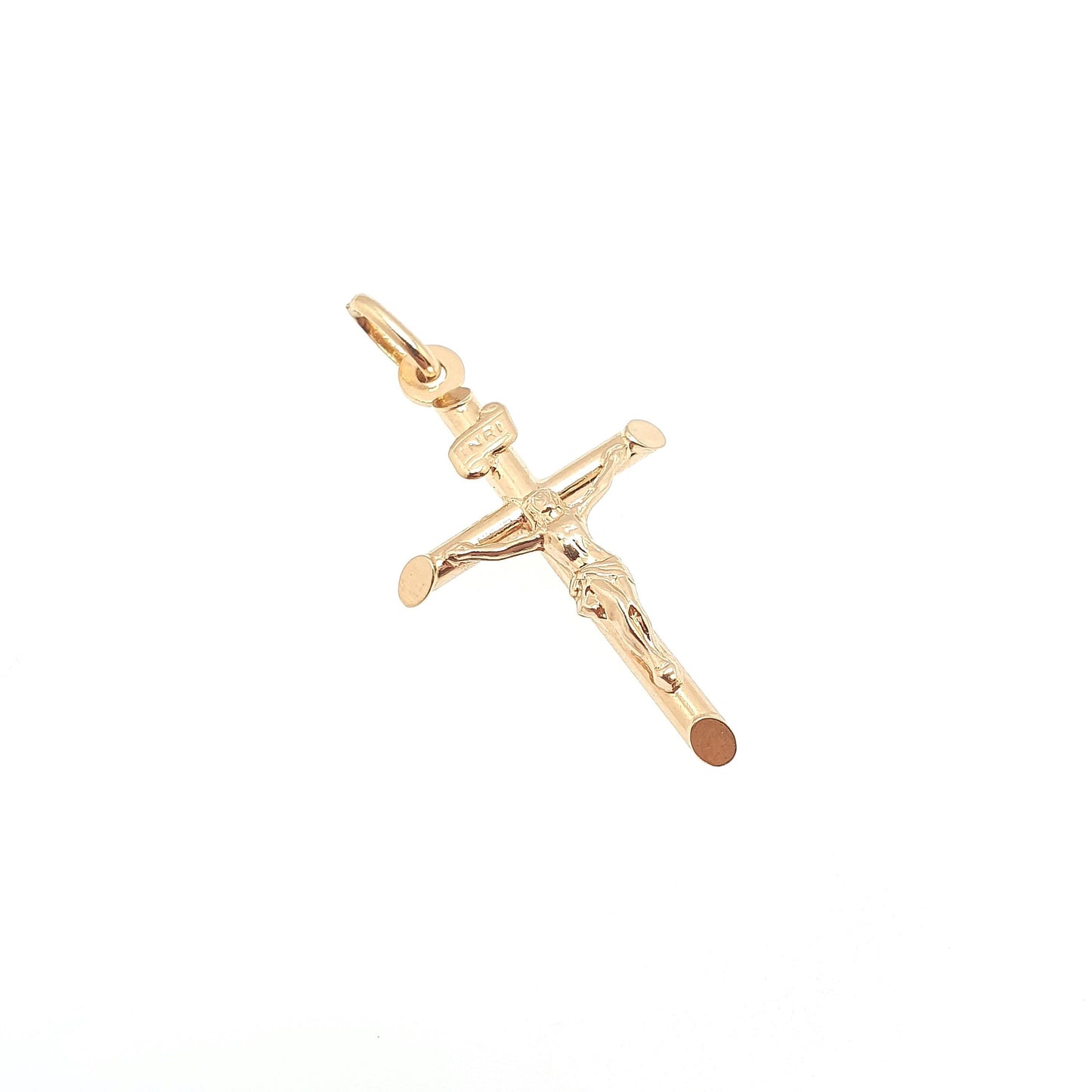 Vintage 9k 9ct Gold Jesus On The Cross Crucifix Necklace Pendant Italy INRI Solid 375 Christian Religious Mens Womens Jewelry Jewellery