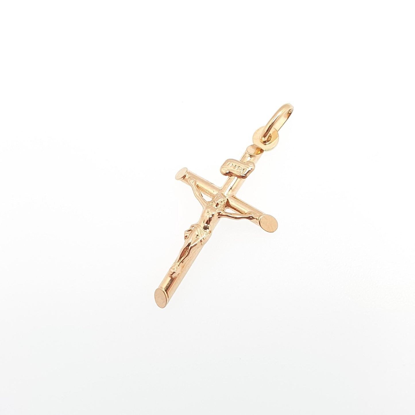 Vintage 9k 9ct Gold Jesus On The Cross Crucifix Necklace Pendant Italy INRI Solid 375 Christian Religious Mens Womens Jewelry Jewellery