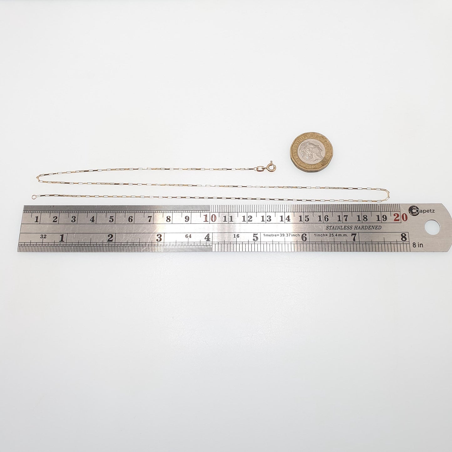 Vintage 9k 9ct Gold Chain Necklace Rectangular Box Link Long 51cm 20" 1.47g Solid 375 Yellow Womens Mens Jewellery Jewelry