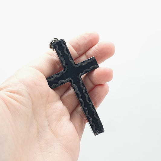 Antique Victorian French Jet Crucifix Pendant Very Large and Big Cross Black Glass Gothic Religious Vintage Mens Womens Jewelry Jewellery