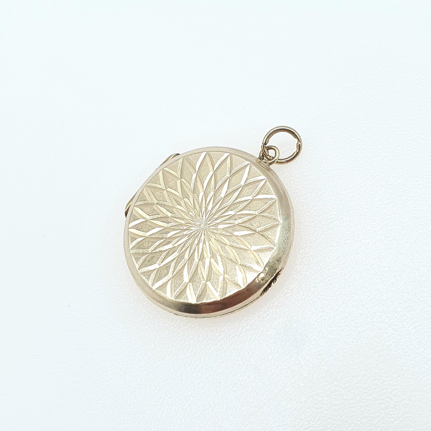 Antique 9ct Gold Round Locket Gyroscope Pattern ack & Front 9k 9kt Circle Vintage Pendant Necklace Jewelry Jewellery Womens