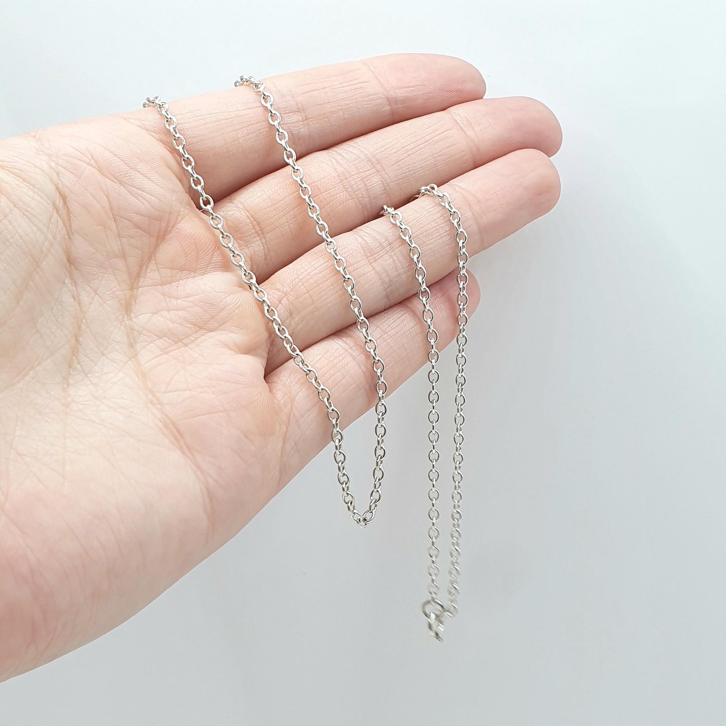 Vintage Sterling Silver Cable Link Chain Necklace Long Trace Links 57cm 22.4" 5.43g Unisex Mens Womens Ladies Retro Jewelry Jewellery