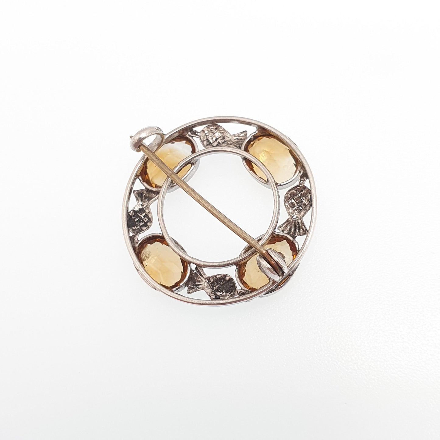 Antique Victorian Sterling Silver Natural Citrine Thistle Brooch Pin Scottish Flower of Scotland Celtic Vintage Jewelry Jewellery