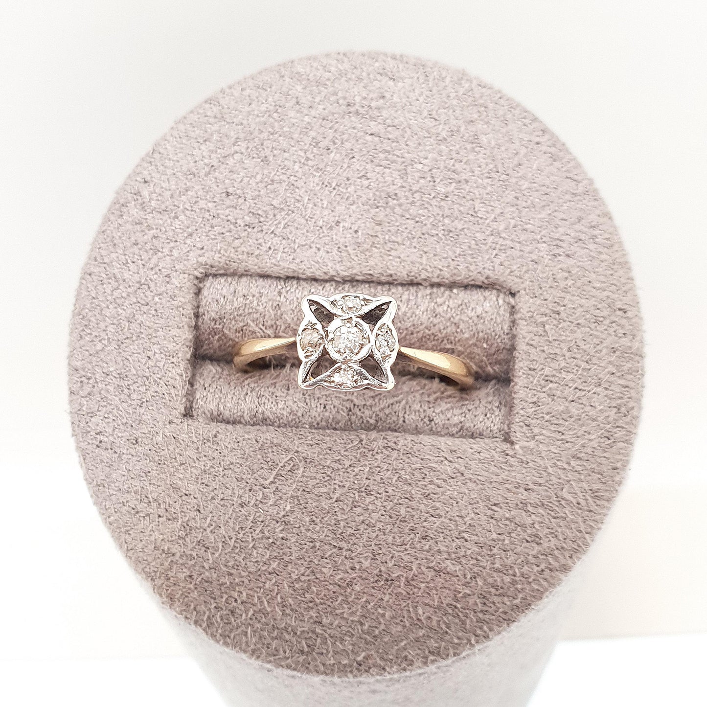 Antique 18k 18ct Gold Diamond Ring Art Deco X Cross Square Shape Solid 750 18kt Wedding Womens Engagement Vintage Jewellery Jewelry US 6 1/4