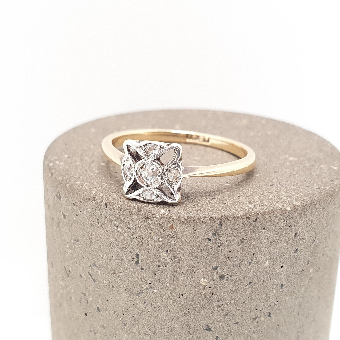 Antique 18k 18ct Gold Diamond Ring Art Deco X Cross Square Shape Solid 750 18kt Wedding Womens Engagement Vintage Jewellery Jewelry US 6 1/4