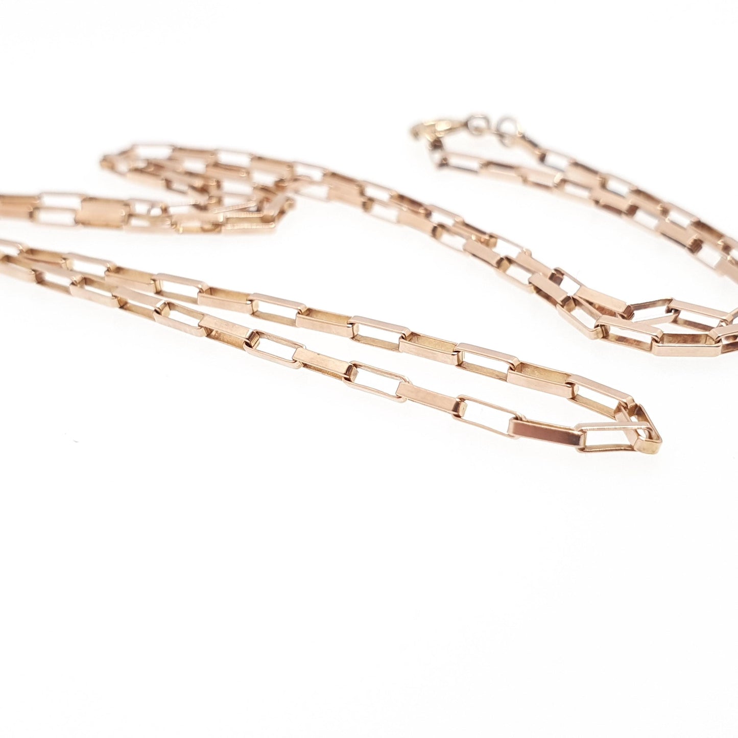 Vintage 9k Rose Gold Chain Necklace Long Box Link Rectangular 51cm 20" 4.26g Hallmarked Solid 9ct 375 Pink Womens Mens Jewellery Jewelry