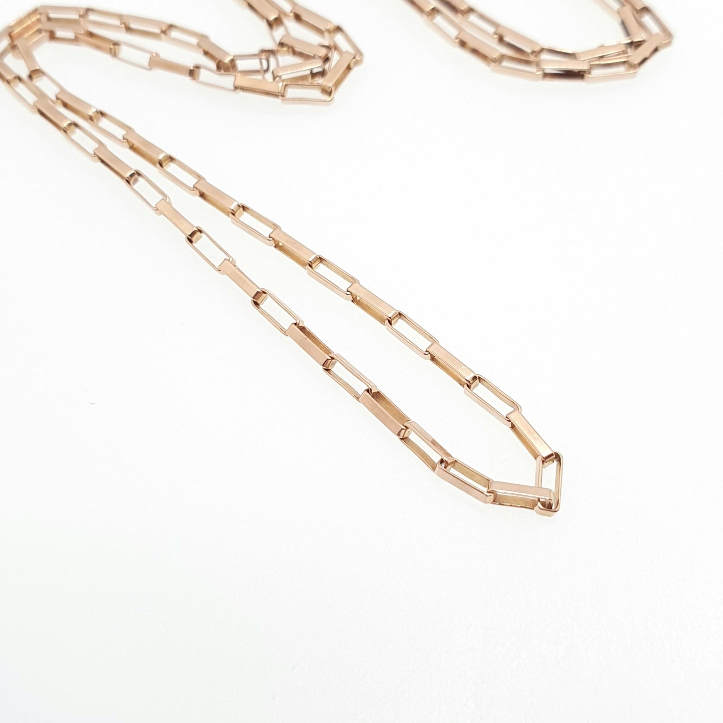 Vintage 9k Rose Gold Chain Necklace Long Box Link Rectangular 51cm 20" 4.26g Hallmarked Solid 9ct 375 Pink Womens Mens Jewellery Jewelry