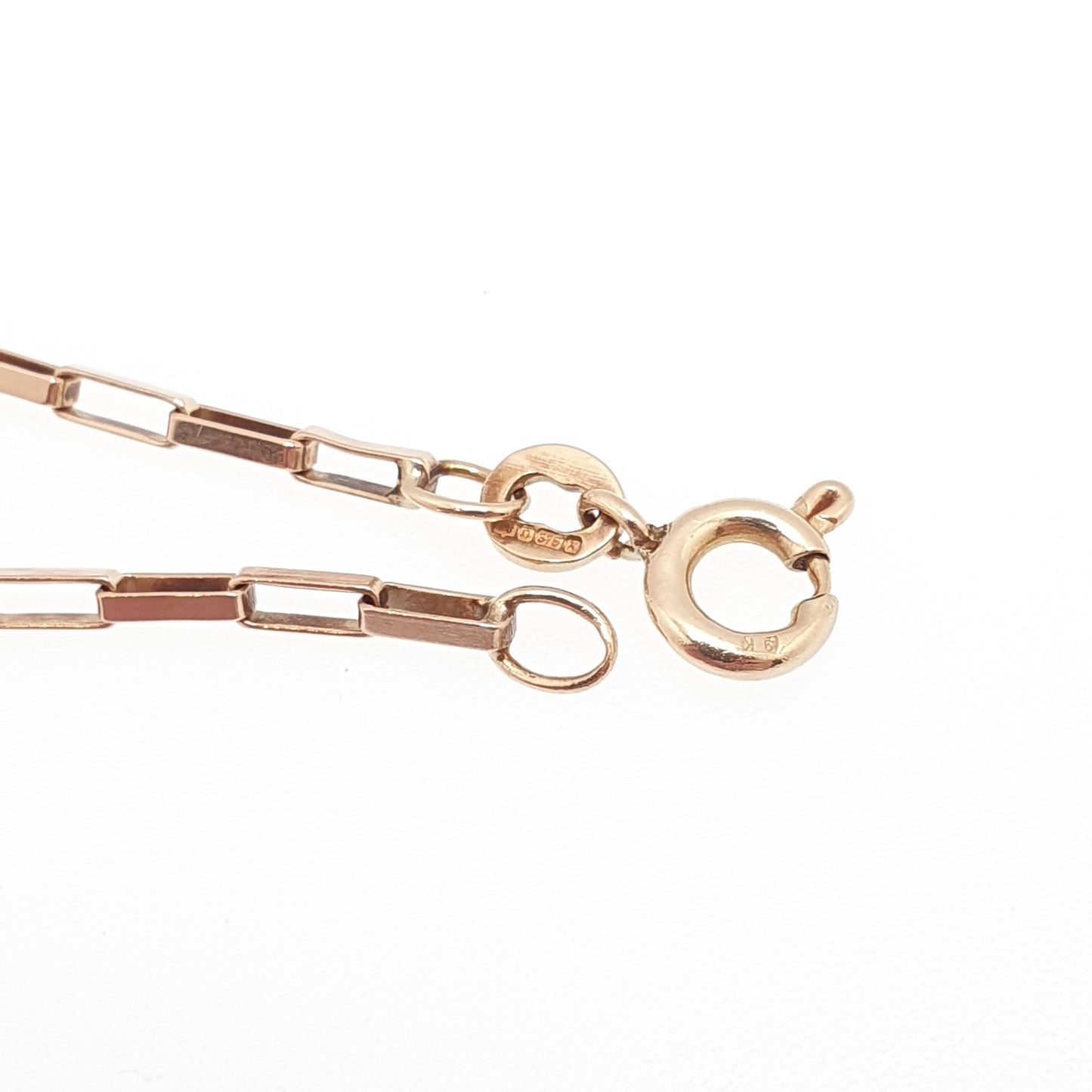 Vintage 9k Rose Gold Chain Necklace Long Box Link Rectangular 51cm 20" 4.26g Hallmarked Solid 9ct 375 Pink Womens Mens Jewellery Jewelry