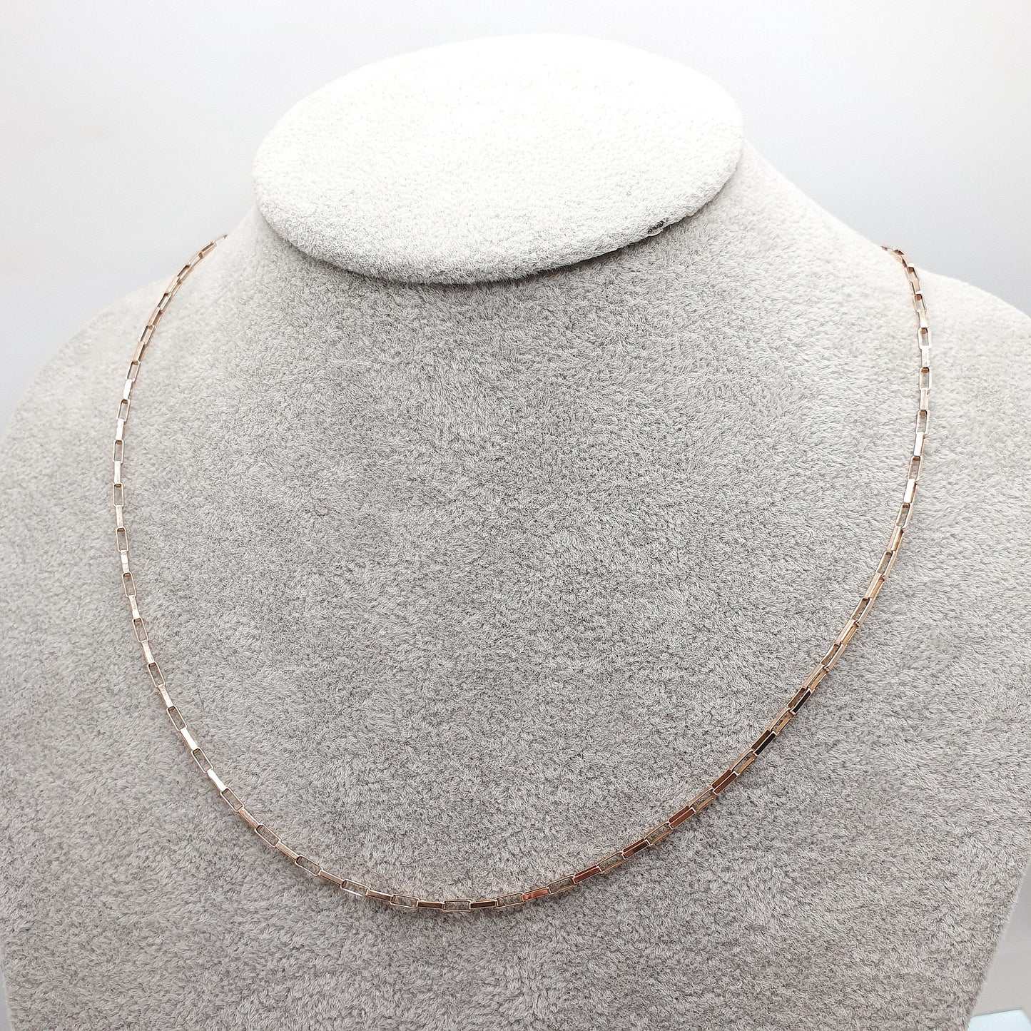 Vintage 9k Rose Gold Chain Necklace Long Box Link Rectangular 51cm 20" 4.26g Hallmarked Solid 9ct 375 Pink Womens Mens Jewellery Jewelry
