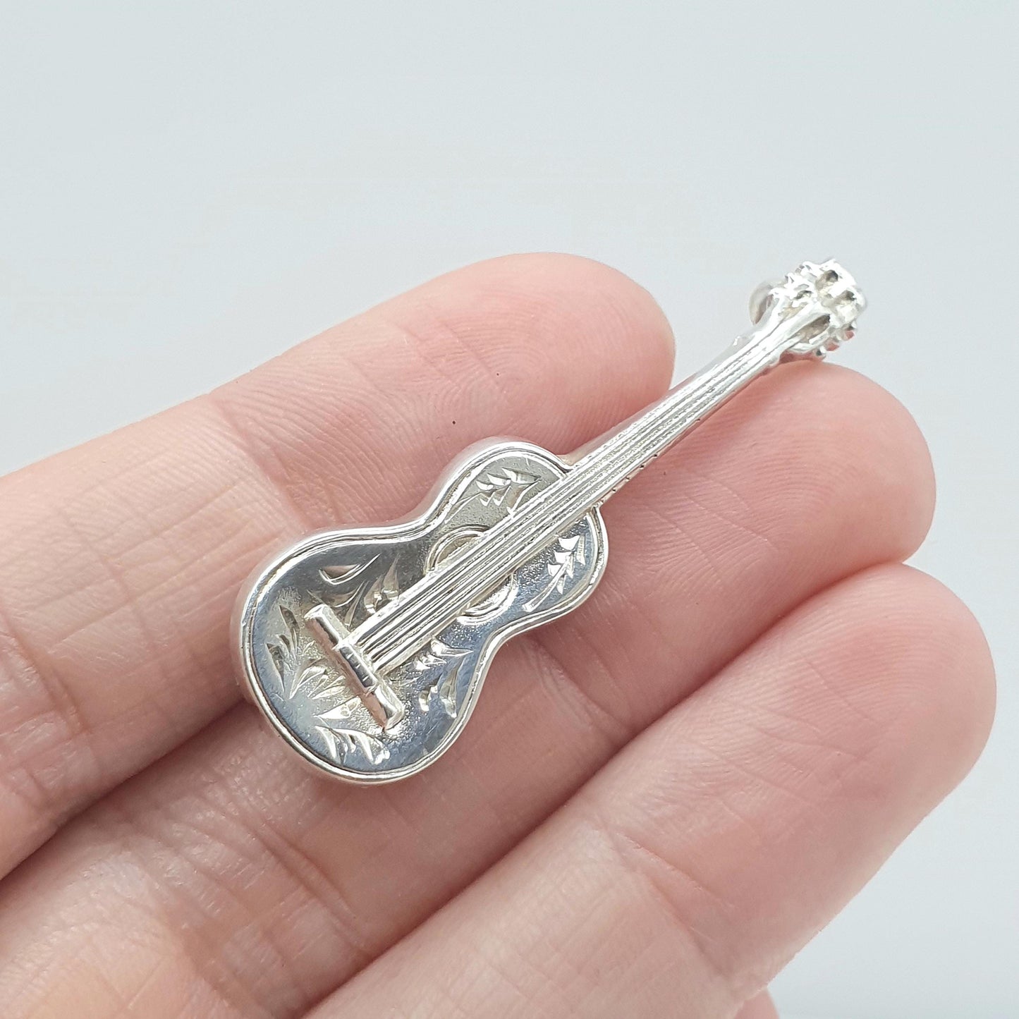 Antique Victorian Sterling Silver Guitar Brooch 1897 Hallmark Acoustic Musical Instrument Womens Mens Vintage Jewelry Jewellery