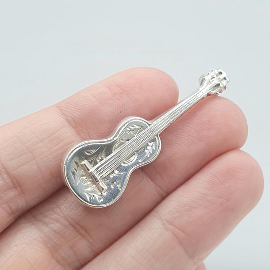 Antique Victorian Sterling Silver Guitar Brooch 1897 Hallmark Acoustic Musical Instrument Womens Mens Vintage Jewelry Jewellery