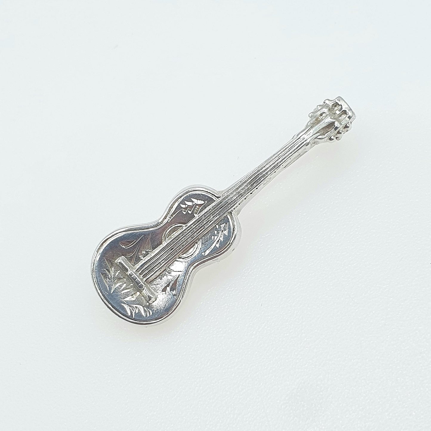 Antique Victorian Sterling Silver Guitar Brooch 1897 Hallmark Acoustic Musical Instrument Womens Mens Vintage Jewelry Jewellery