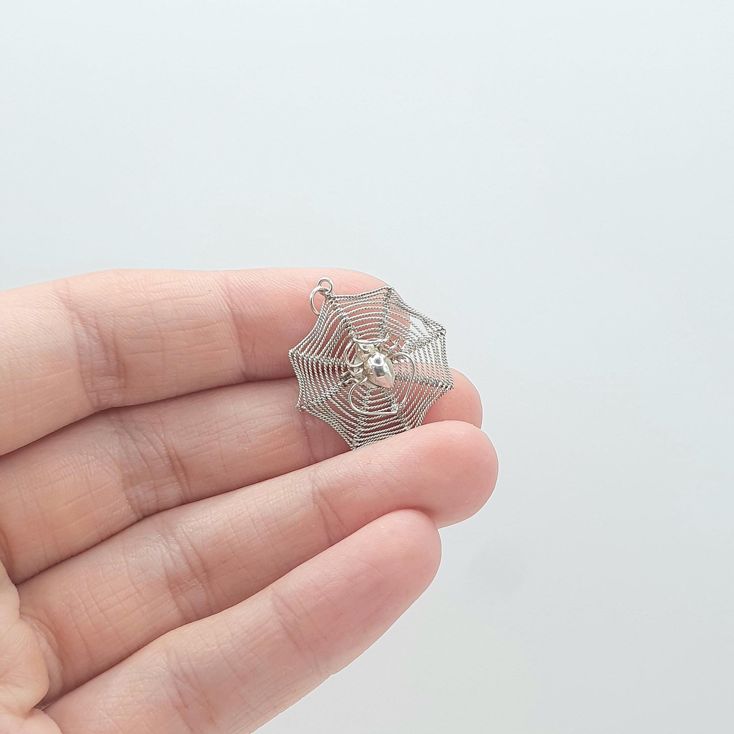Vintage Solid Silver Spider in Spiderweb Pendant Handmade Necklace Arachnid Insect Bug Womens Vintage Mens Jewelry Jewellery
