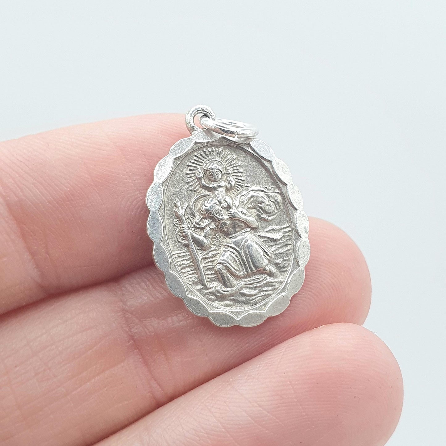 Vintage GEORG JENSEN Sterling Silver St Christopher Pendant Double Sided Oval Car Plane Boat Jewellery Jewelry Men Women