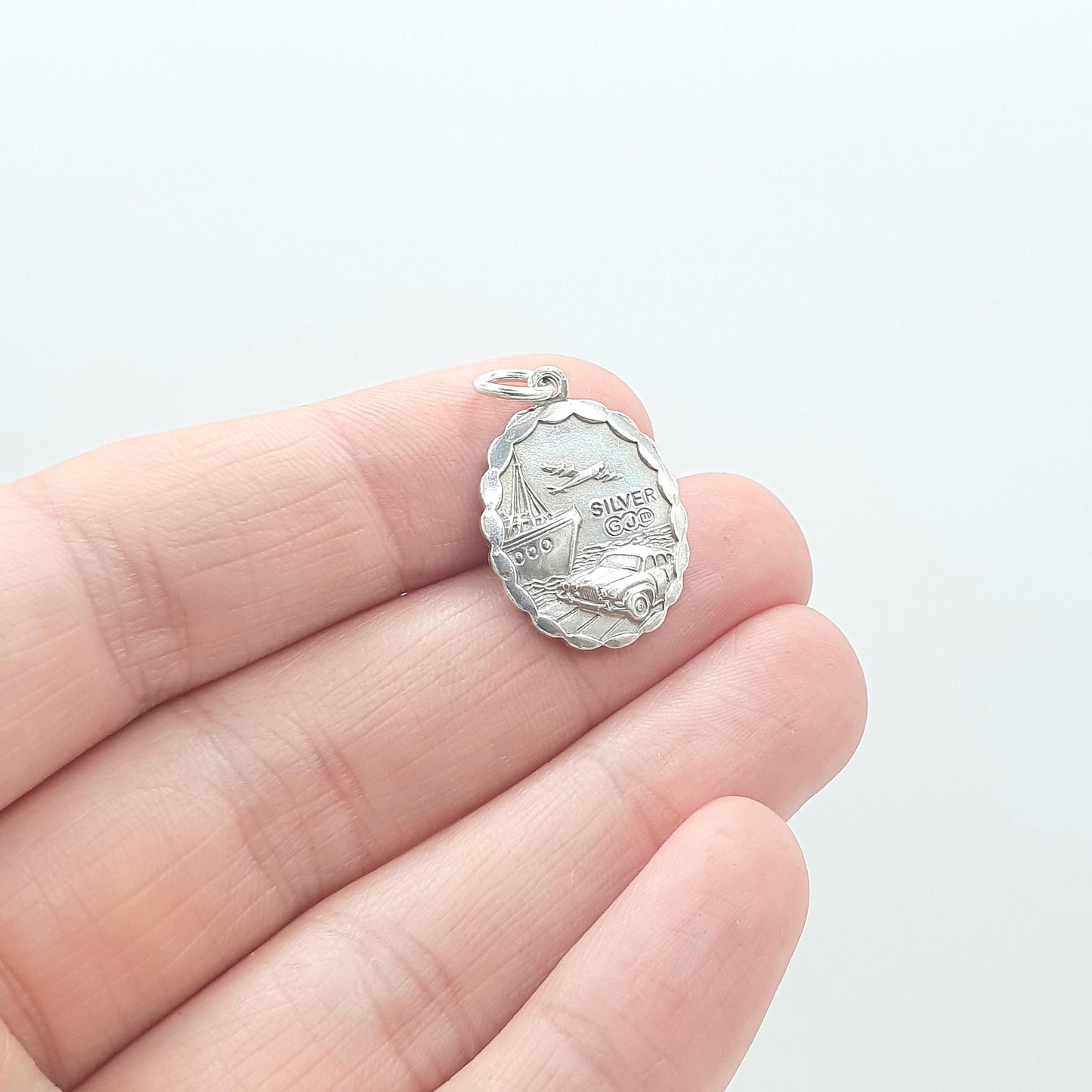 Vintage GEORG JENSEN Sterling Silver St Christopher Pendant Double Sided Oval Car Plane Boat Jewellery Jewelry Men Women