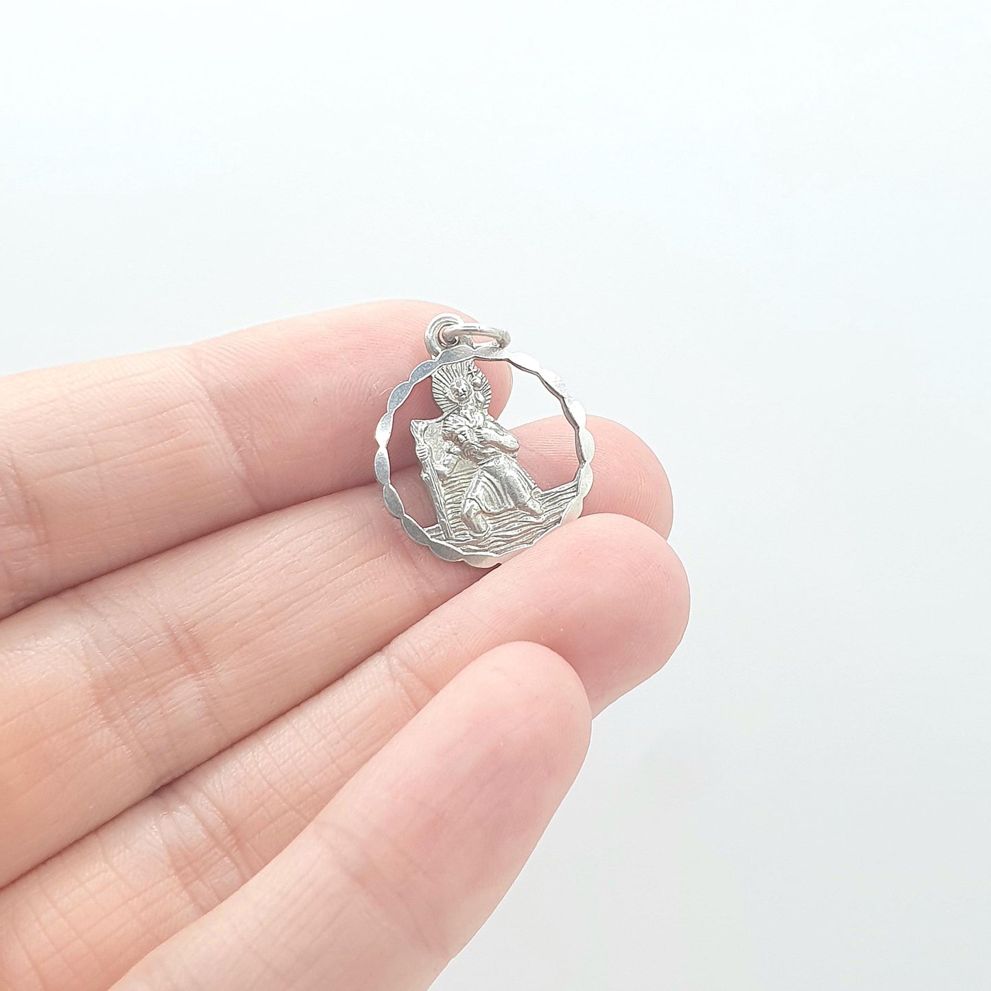 GEORG JENSEN Vintage Sterling Silver St Christopher Pendant Cut Out Pierced Silhouette Round Travel Saint Womens Mens Jewellery Jewelry