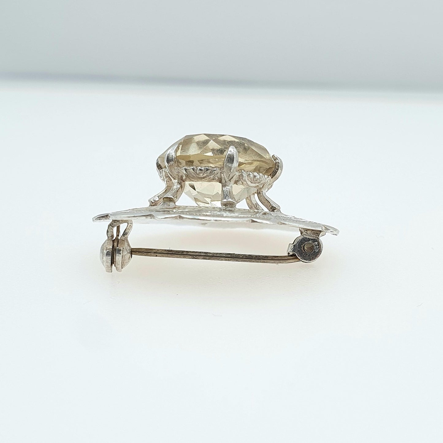 Old Vintage Sterling Silver Scottish Citrine Brooch Round Cut Large Orange Gemstone Targe Shield Womens Jewelry Jewellery